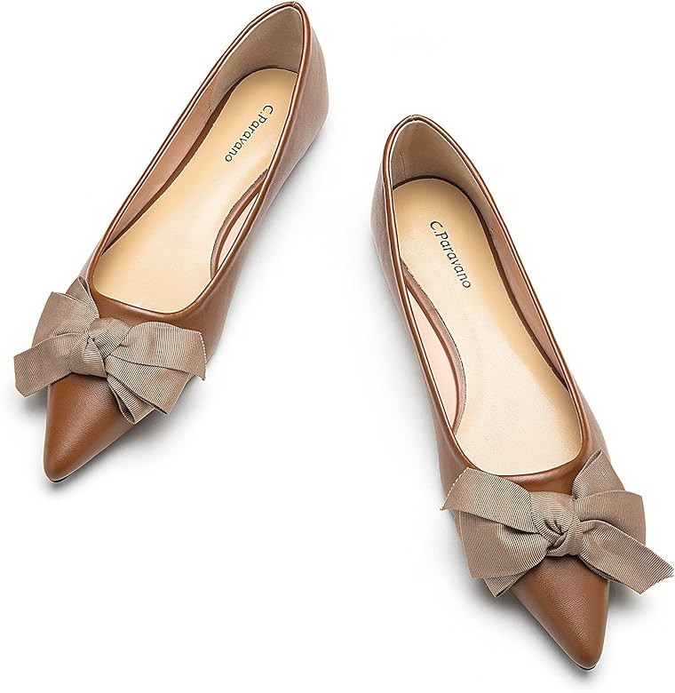 C.Paravano Women's Flats I Ballet Flats for Women I Pointed Toe Flats for Women I Bow Knot Flats Sho | Amazon (US)