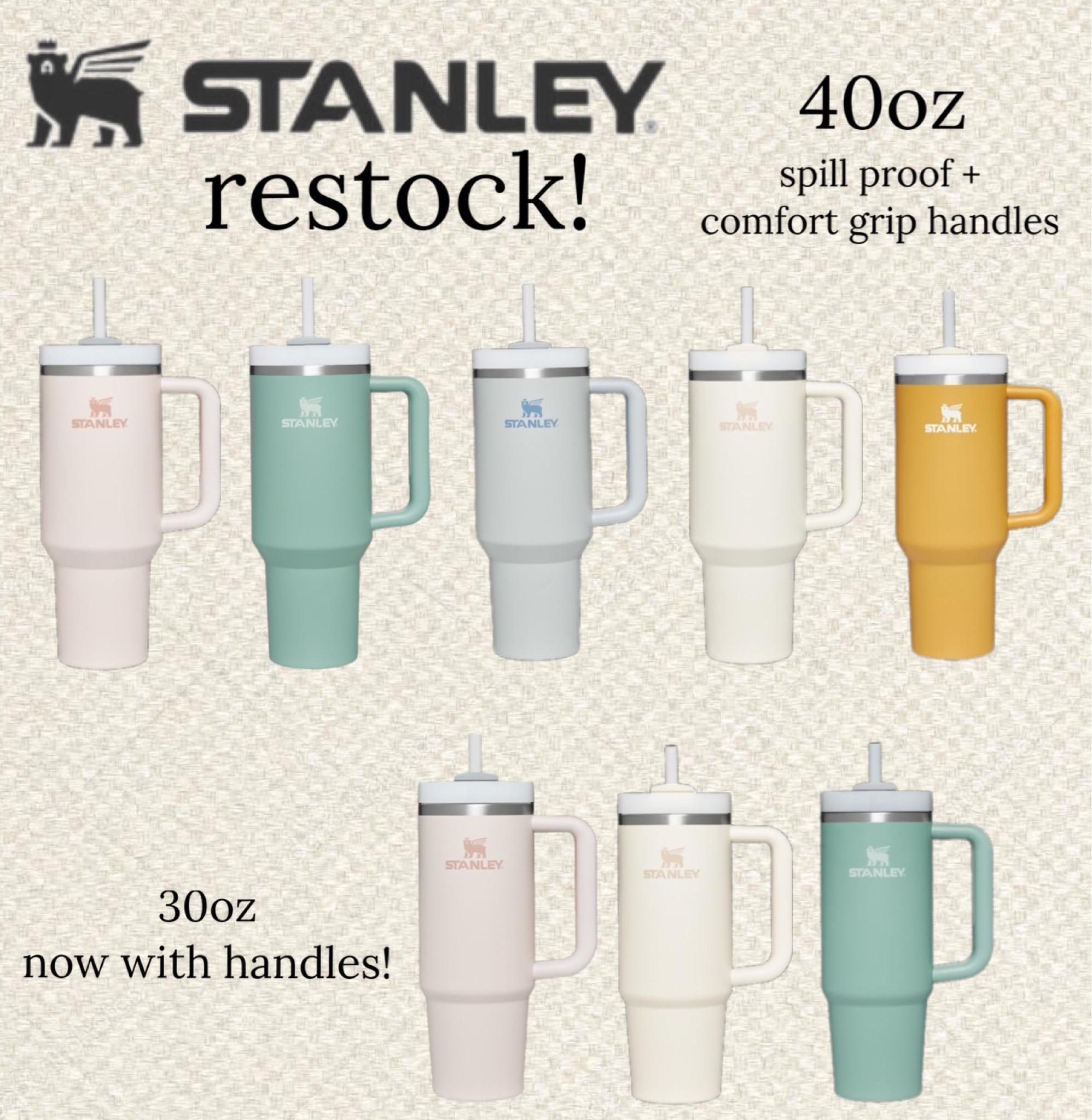 Full Stanley Restock Sept 13th.
New colors. Spill proof lids. AND the 30 oz cups will have handles now!
Save this to shop on 9/13 🎉 
Launch time in my stories! 

#LTKSale #LTKsalealert #LTKunder50