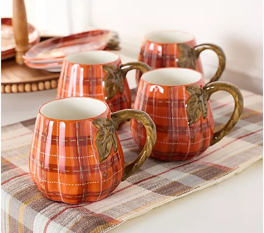 Set of 4 Ceramic Pumpkin Mugs by Valerie | QVC