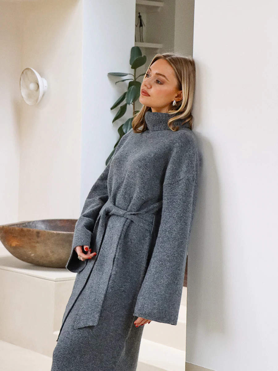 Wrenley Midaxi Knit Dress - Charcoal | Pretty Lavish (UK)