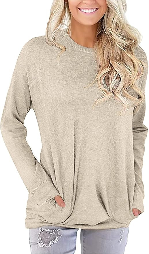 YSYOKOW Womens Fall Long Sleeve Shirts Casual Crew Neck Tunics Tops with Pockets | Amazon (US)
