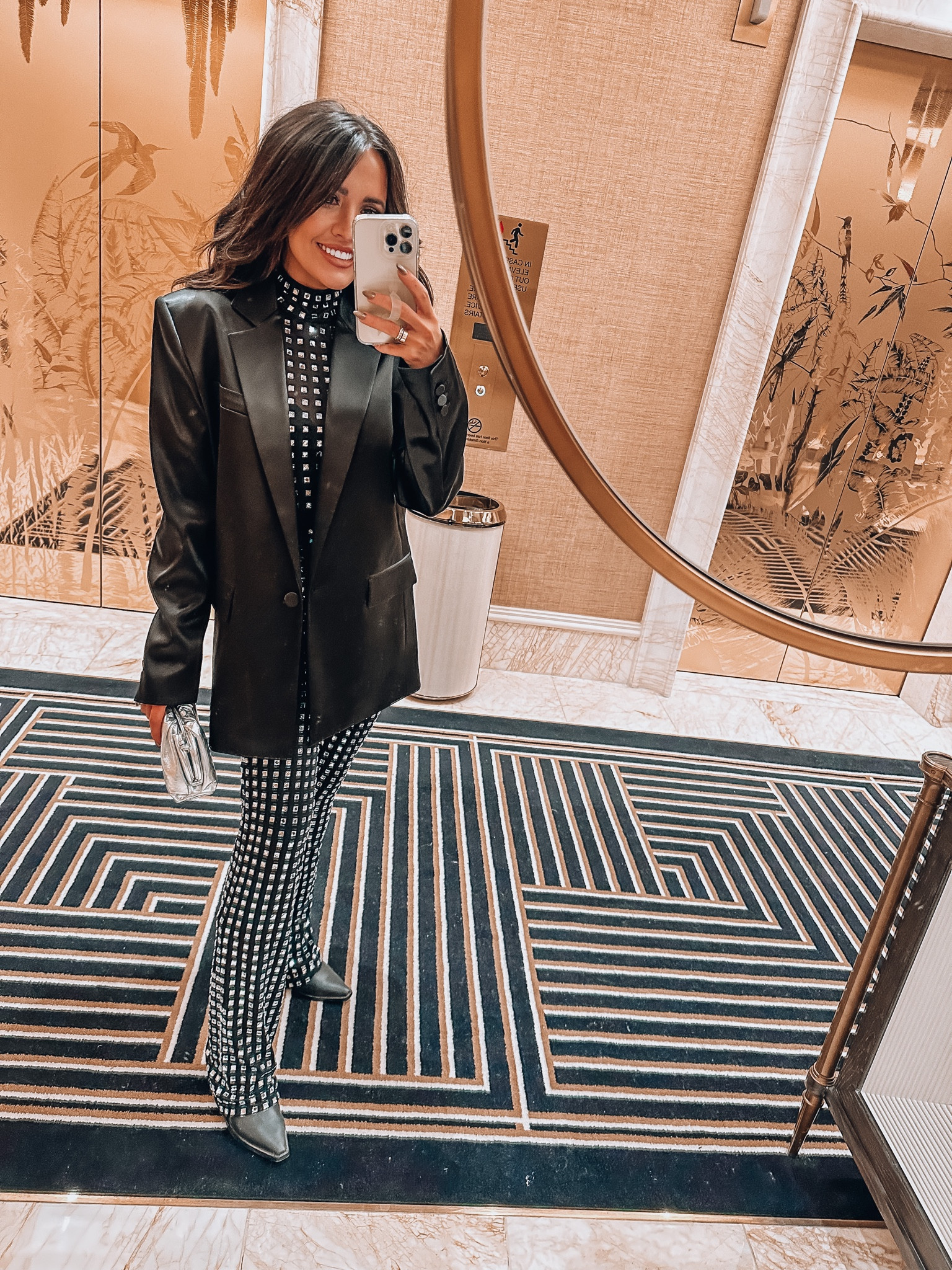 Nfr outfit night one - revolve mesh set and black satin blazer 