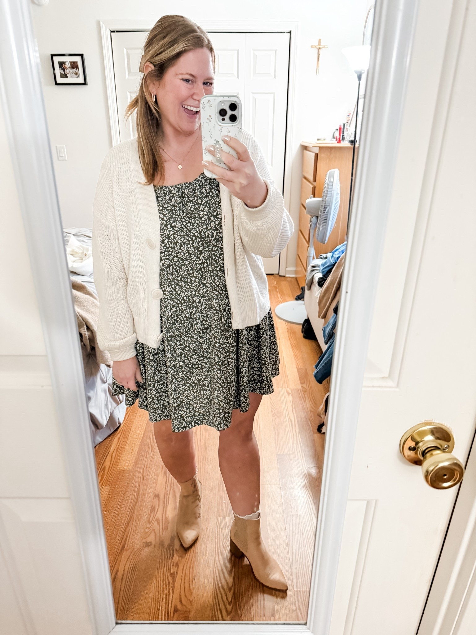 Teacher outfit! Large petite in my dress.  Cardigan is older so I linked similar  

#LTKSeasonal #LTKFindsUnder50 #LTKMidsize