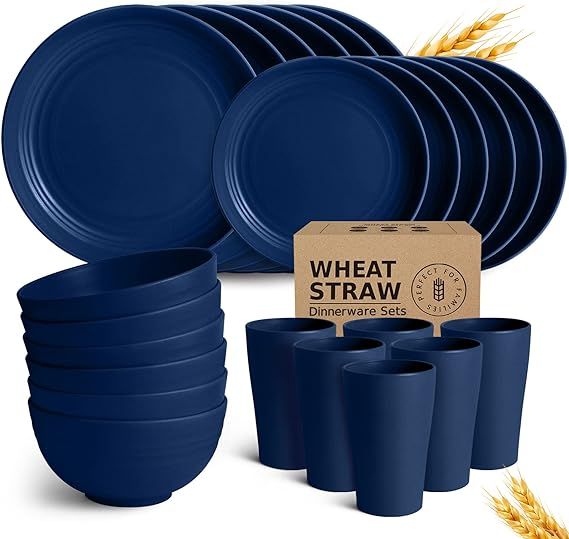 Teivio 24-Piece Kitchen Wheat Straw Dinnerware Set, Service for 6, Dinner Plates, Dessert Plate, ... | Amazon (US)