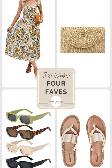 This weeks 4 faves! #under30 #founditonamazon #amazondress #retrosunglasses #strawclutch #goldsandals

#LTKSeasonal #LTKsalealert #LTKunder50