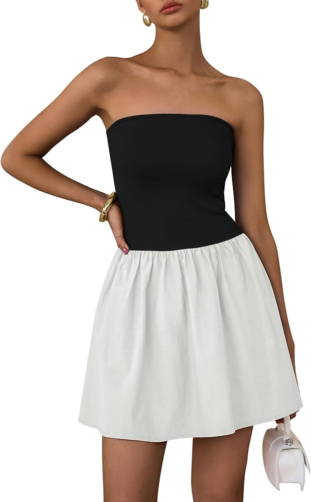 PRETTYGARDEN Women's Summer Strapless Mini Party Dress 2025 Casual Tube Top Ruffle A Line Short P... | Amazon (US)