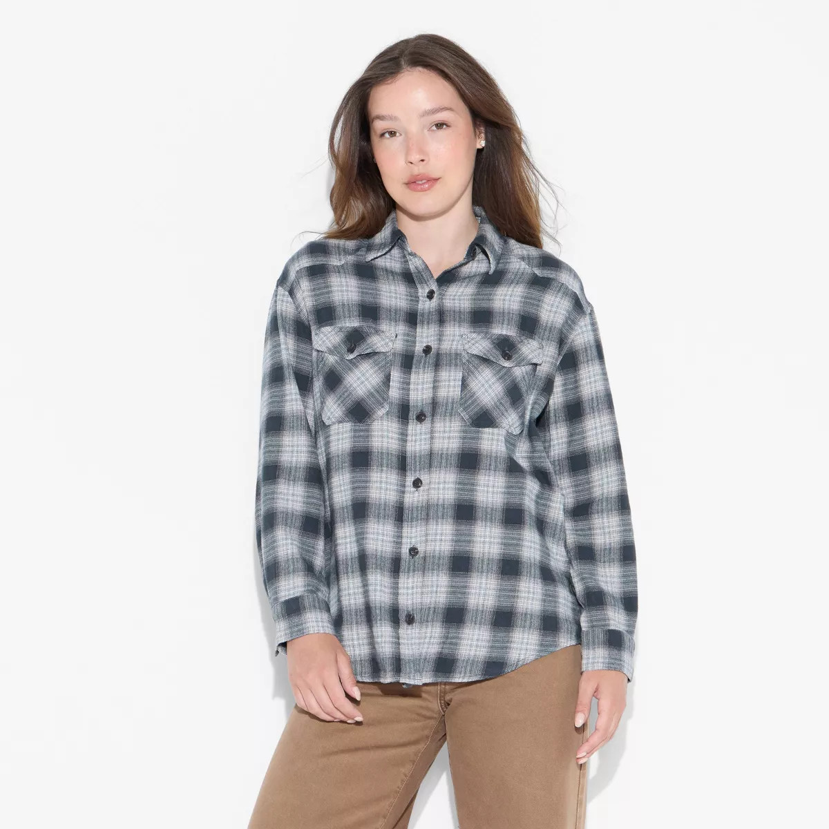 Women's Oversized Long Sleeve Collared Flannel Shirt - Wild Fable™ | Target