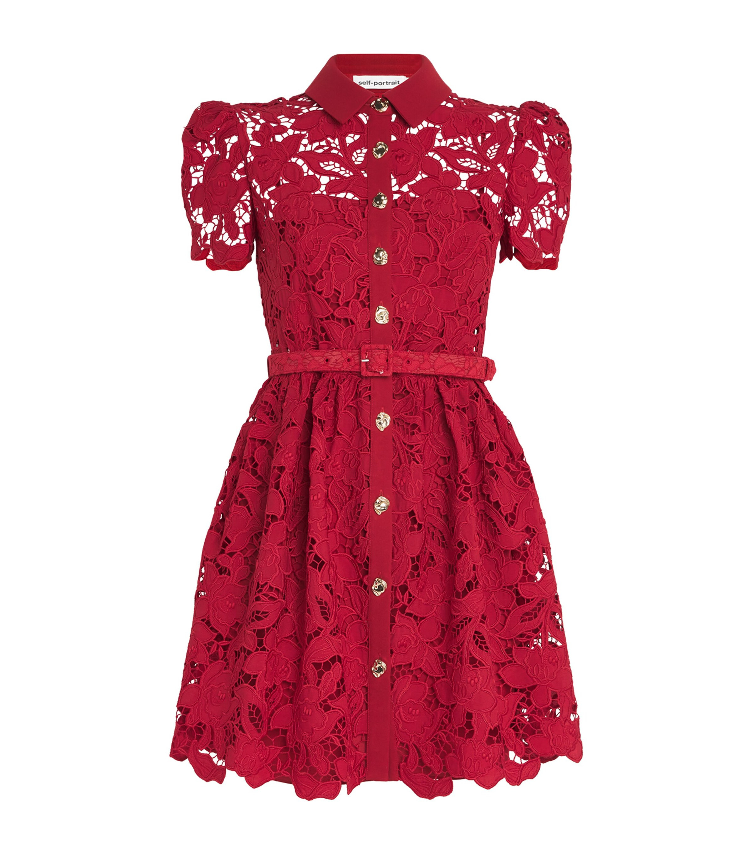 Self-Portrait Lace Belted Mini Dress | Harrods