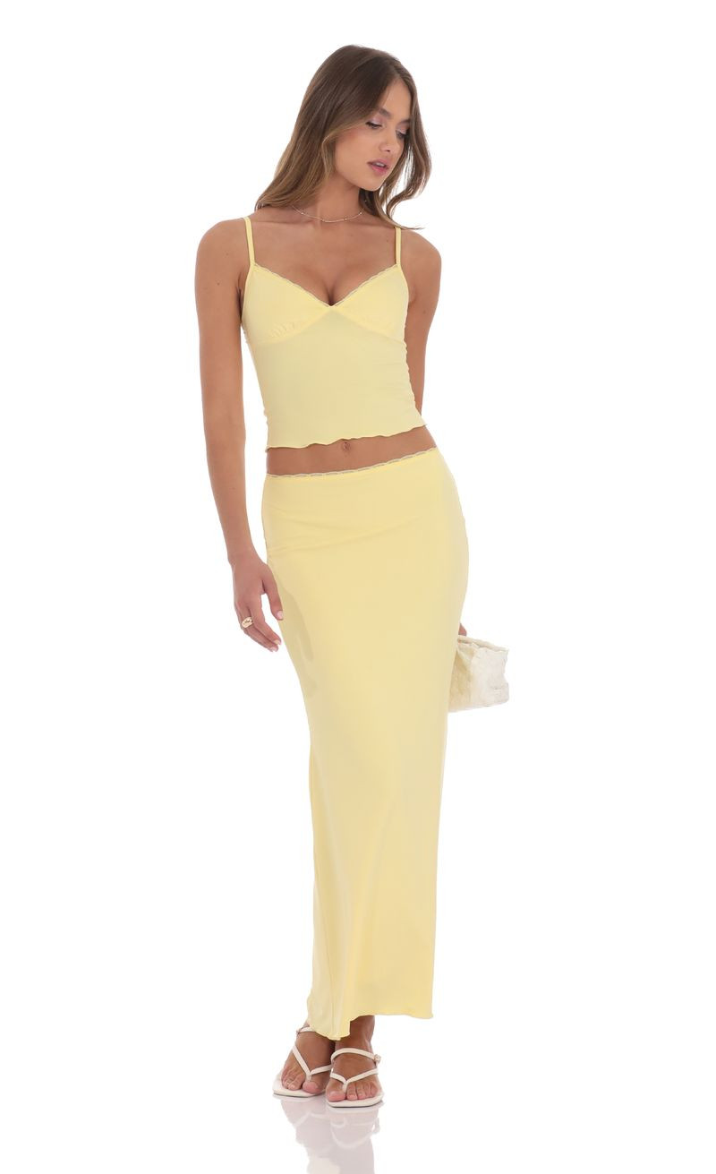 Lace Trim Maxi Two Piece Set in Yellow | Lucy in the Sky