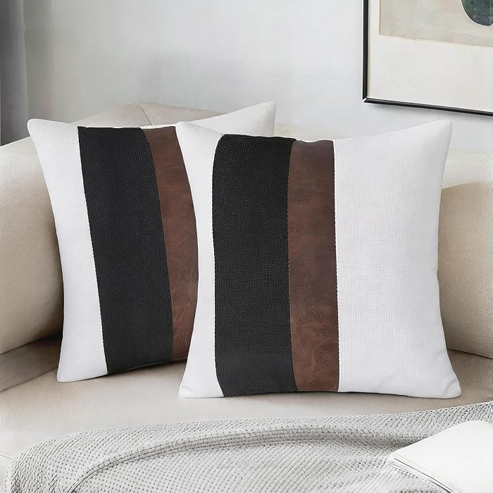 Merrycolor Thick Black Linen Farmhouse Lumbar Throw Pillow Cover Black Brown Color Block Decorati... | Amazon (US)