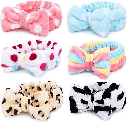 Spa Headband – 6 Pack Bow Hair Band Women Facial Makeup Head Band Soft Coral Fleece Head Wraps ... | Amazon (CA)