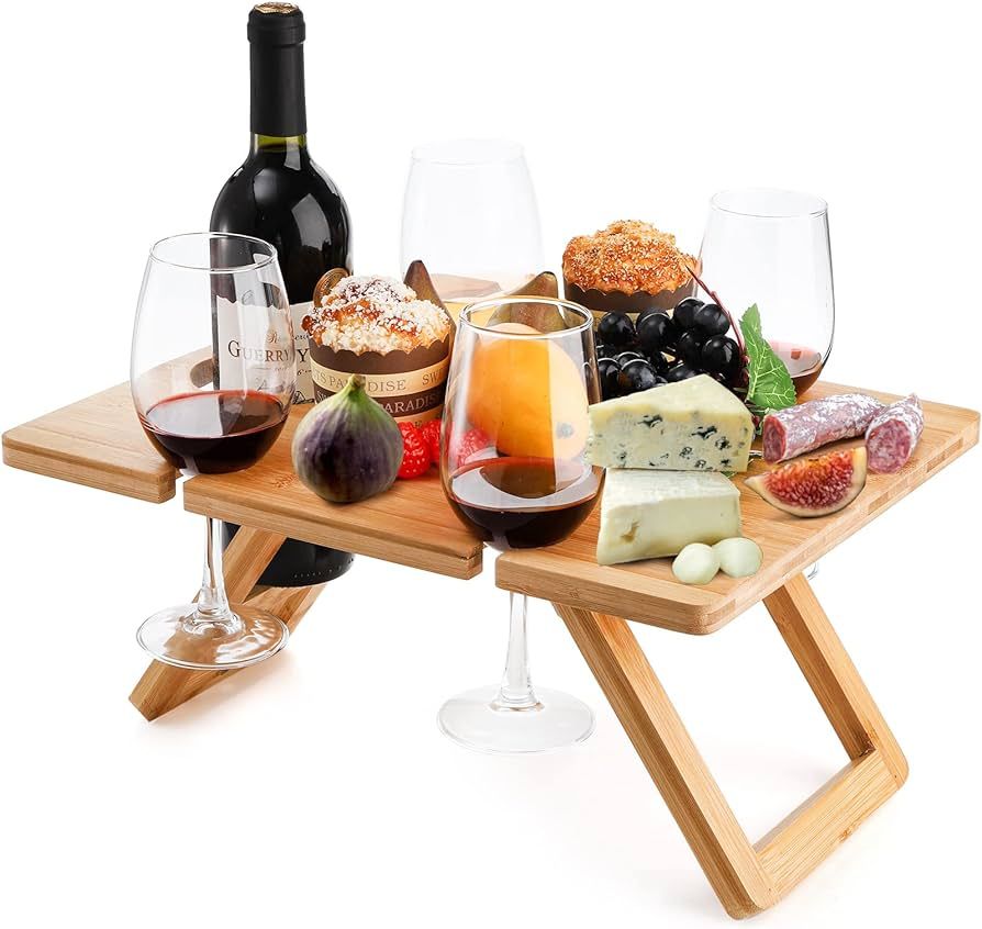 Youeon Portable Wine Picnic Table with 5 Wine Glasses Holder, Foldable Champagne Picnic Snack Tab... | Amazon (US)