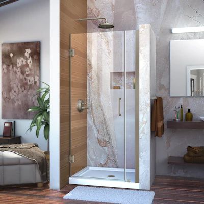DreamLine Unidoor 34-in to 35-in W x 72-in H Single Frameless Hinged Brushed Nickel Alcove Shower... | Lowe's