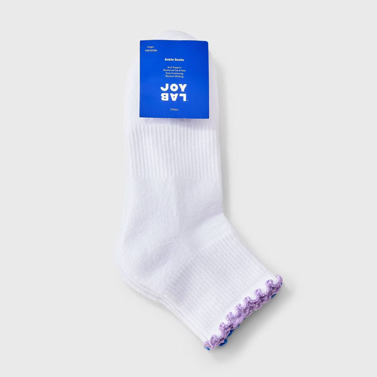 Women's Lettuce Edge Cushioned 2pk Ankle Socks - JoyLab™ White/Purple/Blue 4-10 | Target