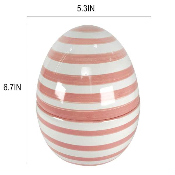 Homespun Easter Pink & White Striped Ceramic Egg Jar, 7" | At Home