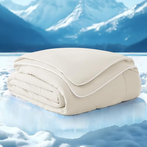 Bedsure Cooling Blankets for Hot Sleepers - Cooling Comforter, Lightweight Cold Summer Blanket for Night Sweats, Ice Breathable Comforter for Couch, Linen, 50x60 Inches | Amazon (US)