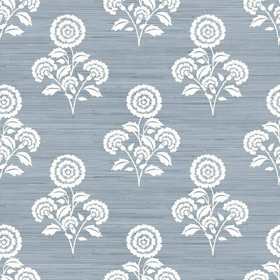 Flourish Block Print Mineral Blue Faux Grasscloth Peel and Stick Wallpaper, SSS6309 | Amazon (US)
