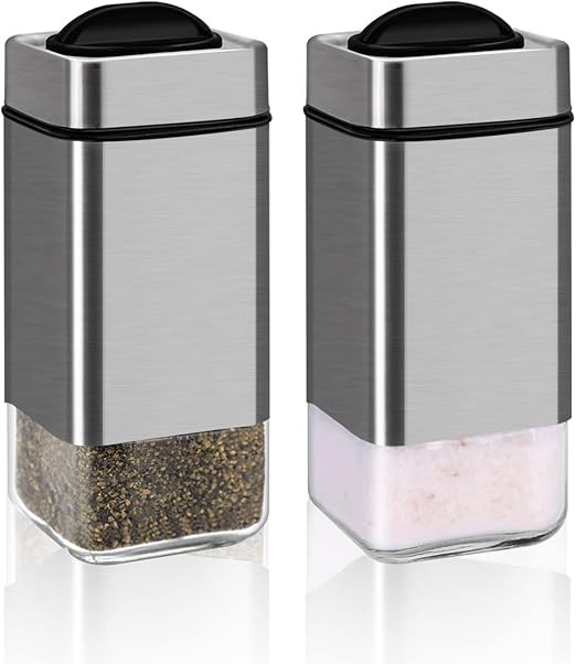 Salt and Pepper Shakers by Aelga, Salt Shaker with Adjustable Pour Holes, Glass Salt Pepper Shake... | Amazon (US)