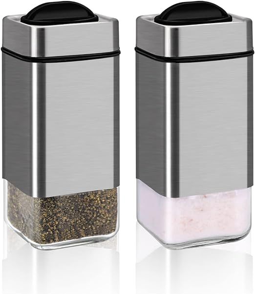 Salt and Pepper Shakers by Aelga, Salt Shaker with Adjustable Pour Holes, Glass Salt Pepper Shake... | Amazon (US)