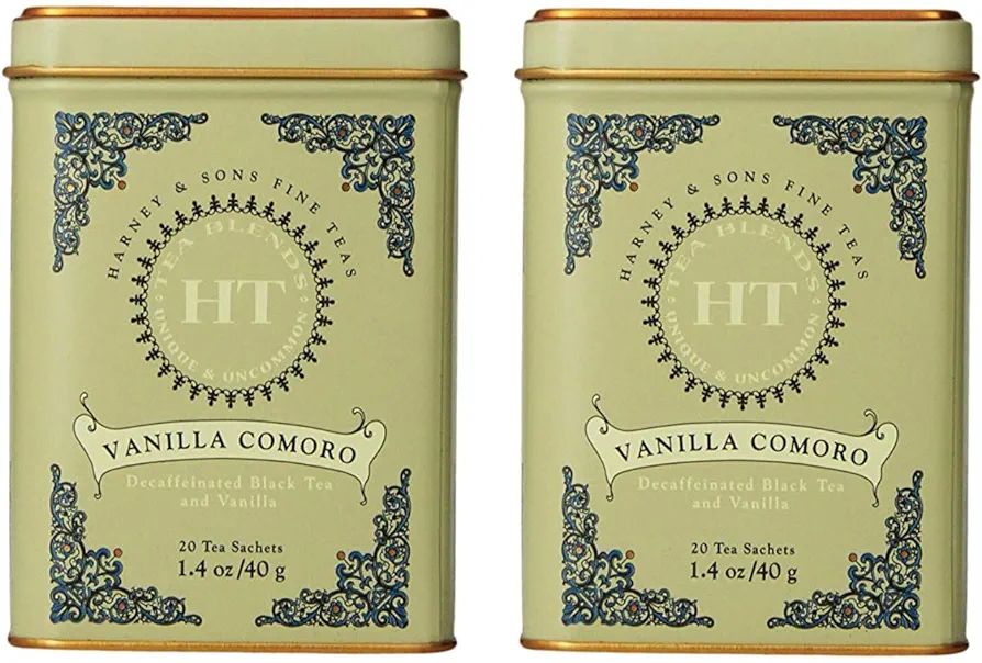 Harney & Son's Vanilla Comoro Tea Tin 20 Sachets (1.4 oz ea, Two Pack) - Decaf Black Tea Blend wi... | Amazon (US)
