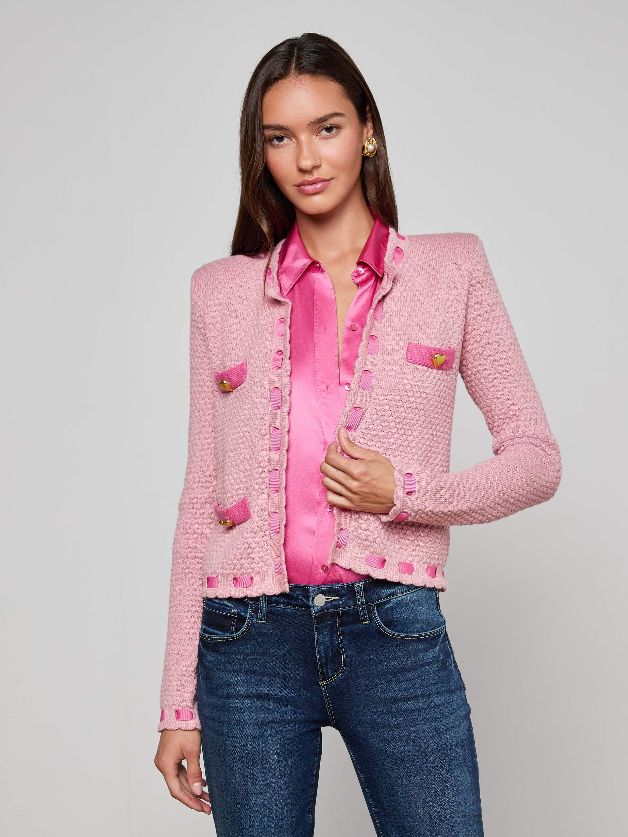 L'AGENCE - Astor Cardigan in Dusty Pink/Pink | L'Agence
