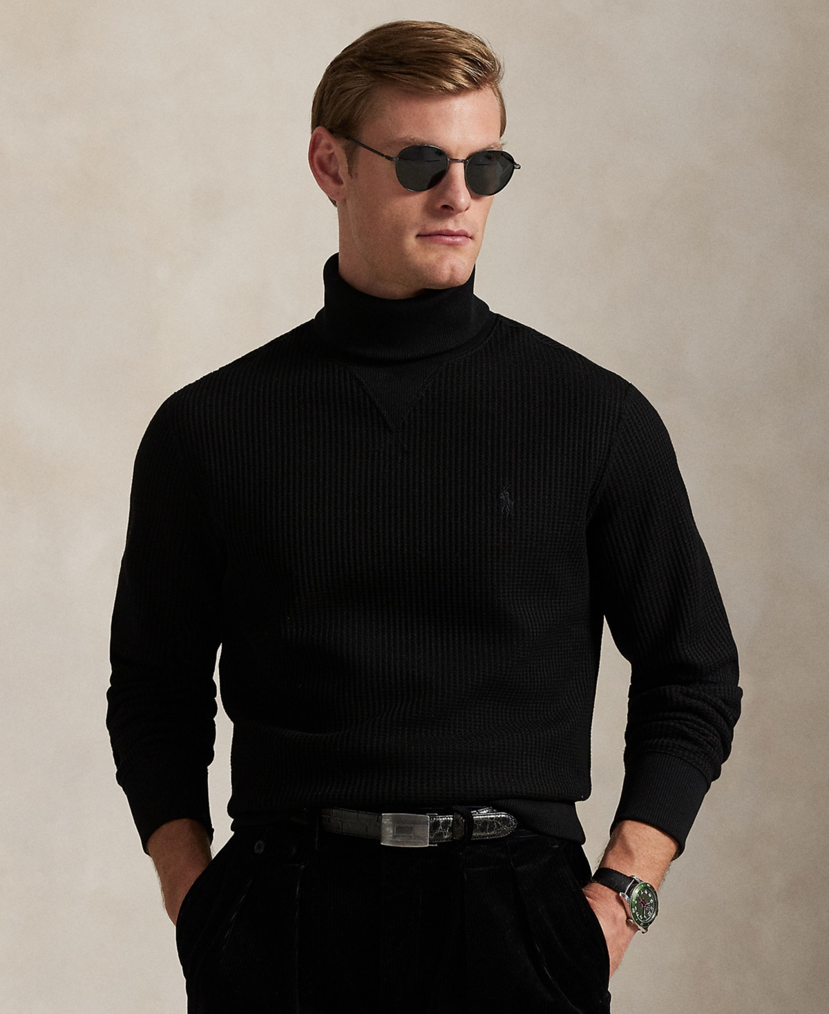 Polo Ralph Lauren Men's Waffle-Knit Fleece Turtleneck - Polo Black | Macy's