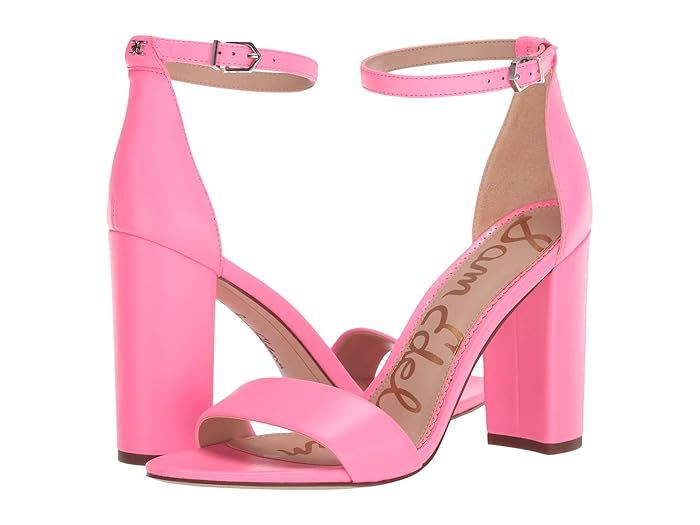 Sam Edelman Yaro Ankle Strap Sandal Heel (Electric Pink Neon Butter Nappa Leather) Women's Dress San | Zappos