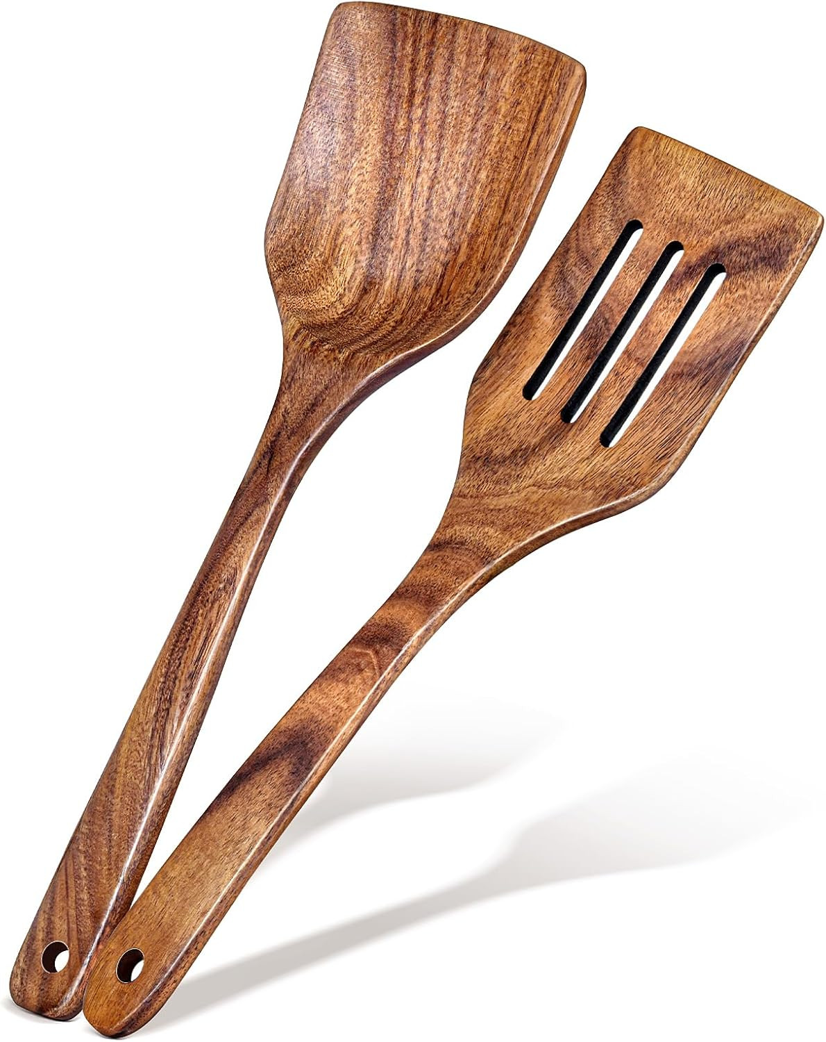 2Pcs Wooden Spatula, Acacia Solid & Slotted Turner Spatula Set, Long Handle Flat Frying Spatulas, Ideal Kitchen Gift for Mother and Grandma, Kitchen Utensils Set for Cooking, Frying, Baking | Amazon (US)