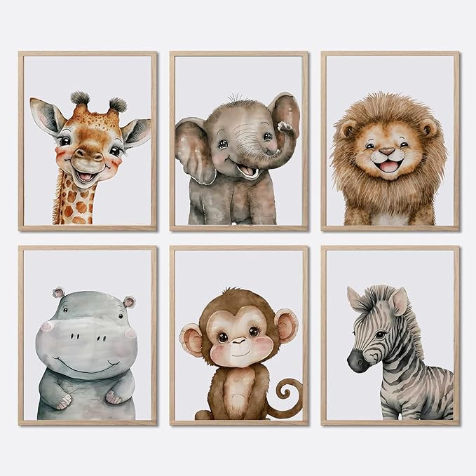 RERNIE Set Of 6 Wild Animal Wall Art Paintings Bohemian Style Kids Room Canvas Prints Giraffe Ele... | Amazon (US)