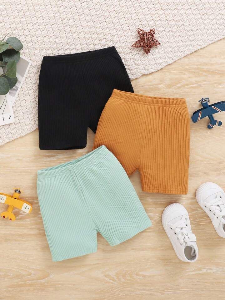 SHEIN Baby Boy Soft Knit Solid Color Casual Shorts 3 Piece Set | SHEIN