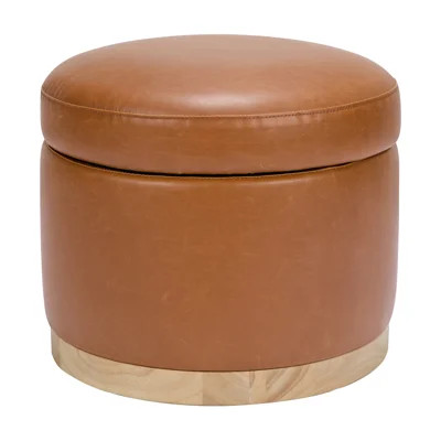Naka 21.5'' Wide Vegan Leather Round Storage Ottoman with Storage | Wayfair North America