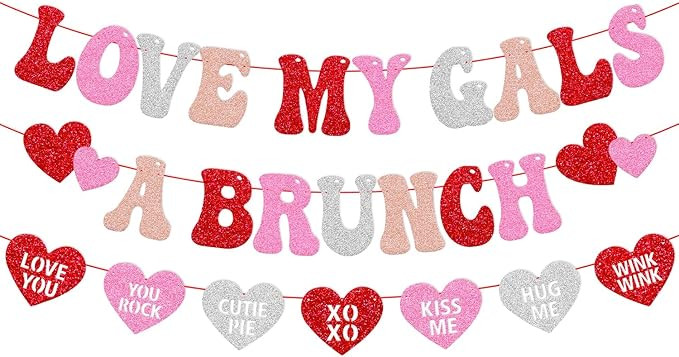 Love My Gals A Brunch Banner Happy Galentines Day Party Decorations Girls Ladies Friends Galentin... | Amazon (US)