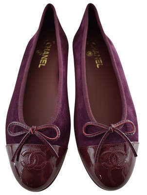 Chanel 26A Burgundy Red Purple Suede Patent CC Logo Ballet Ballerina Flat 40 | eBay | eBay US
