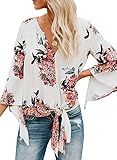 CICIDES Womens Amazon Floral Blouses Print Tie Front V Neck Long Batwing Sleeve Ladies Casual Fashio | Amazon (US)