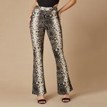 Flare Leg Zip Fly Snakeskin Pants | SHEIN