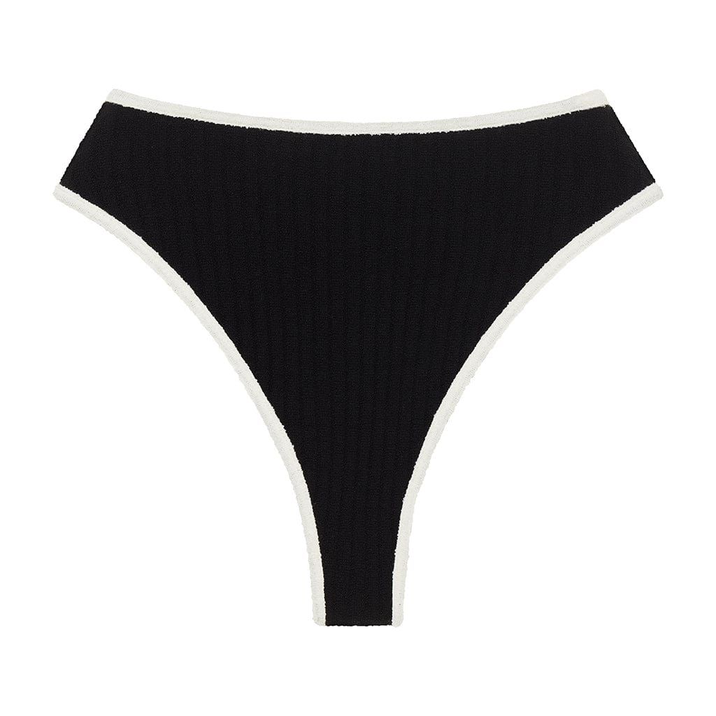 Black (Cream Binded) Terry Rib Paula Bikini Bottom | Montce