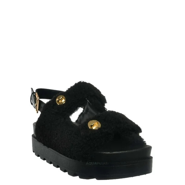 Plush Faux Fur Slingback Molded Footbed Slipper - Walmart.com | Walmart (US)