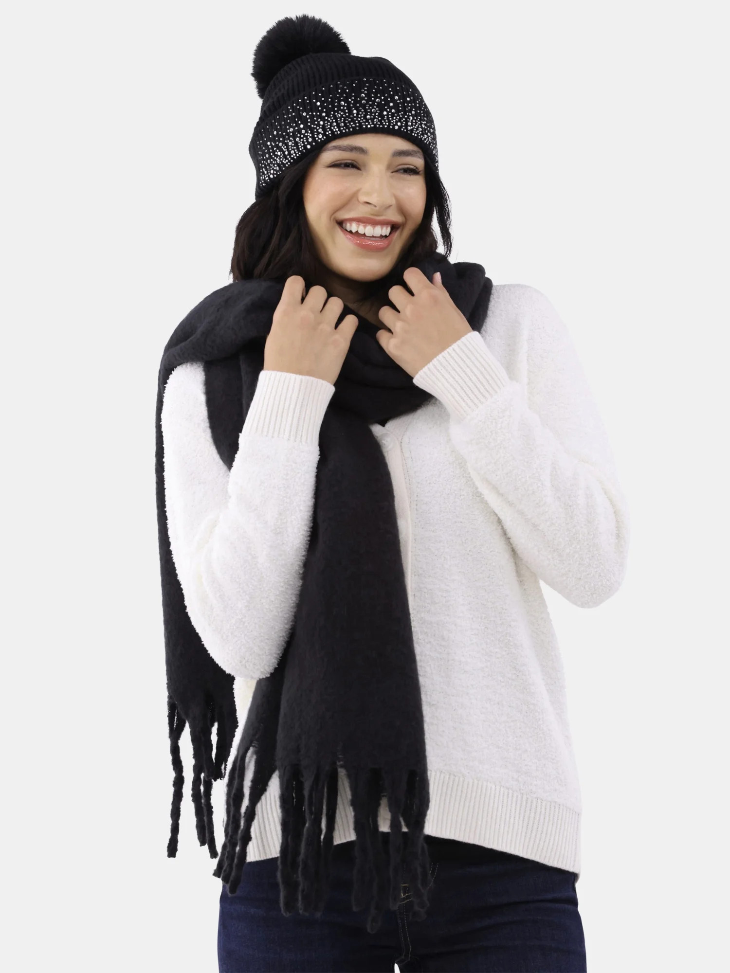 Madden NYC Women's Beanie and Winter Scarf 2-Piece Set, Black | Walmart (US)