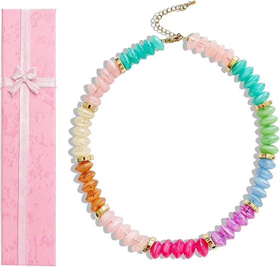 Count Chunky Beaded Necklace, Colorful Resin Bead Choker Strand Jewelry for Women, Boho Statement... | Amazon (US)