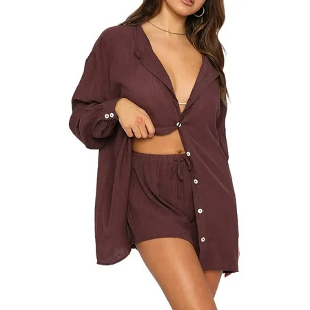 Nituyy Women s Short Pants Suits 2 Piece Casual Tracksuit Outfit Long Sleeve Tops and Shorts Set | Walmart (US)