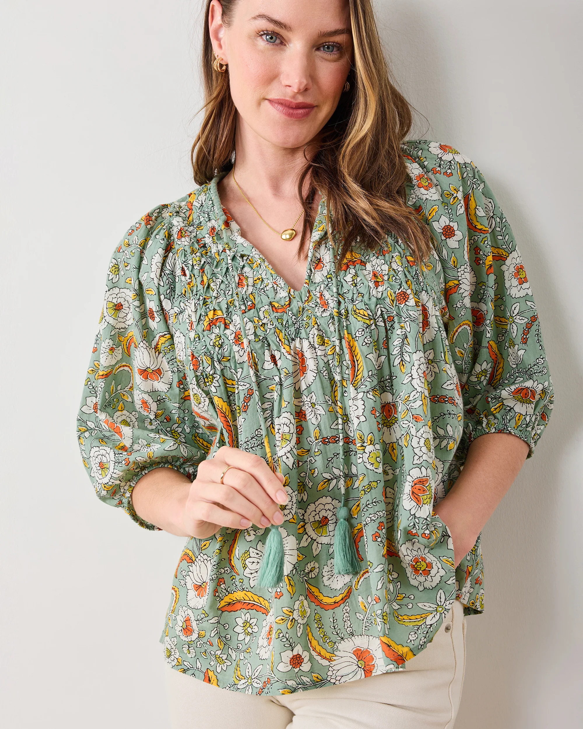 India Bloom - Artifact Blouse - Sage | Printfresh