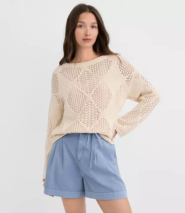 Patchwork Pointelle Sweater | LOFT