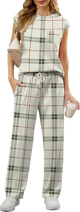 GRECERELLE 2 Piece Sets For Women Summer 2025 Outfits Lounge Sets Sleeveless Sweatsuits Wide Leg ... | Amazon (US)