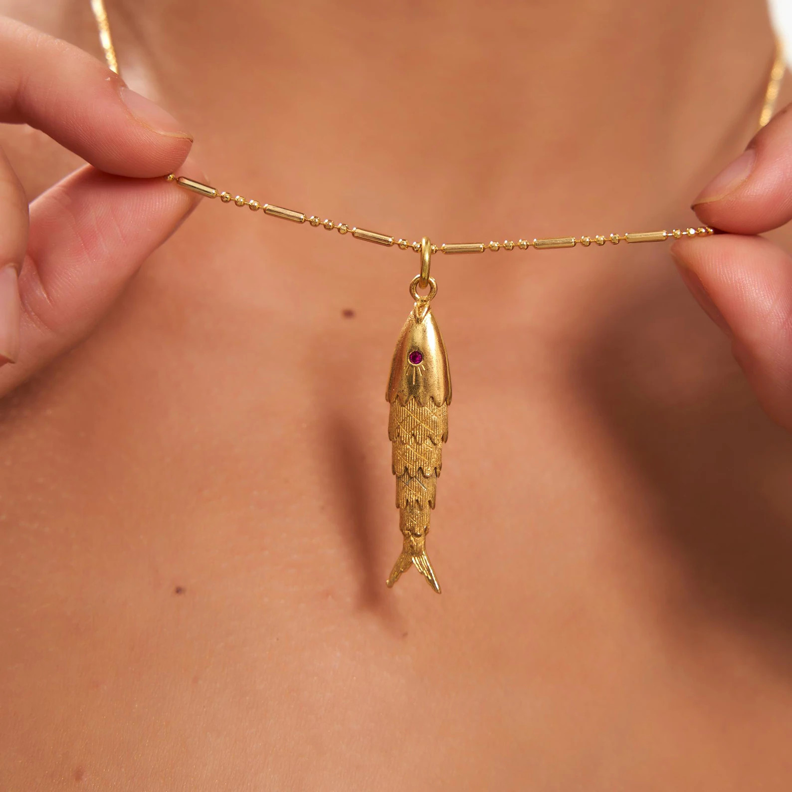 18K Gold Blue Fish Pendant Necklace: Movable Charm, Gemstone Eye, Christmas Gift, Articulated Pen... | Etsy (US)