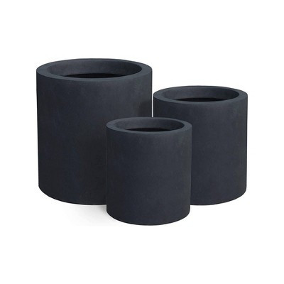 Set of 3 Modern Cylindrical Lightweight Concrete Outdoor Planters Charcoal - Rosemead Home & Garden, Inc. | Target