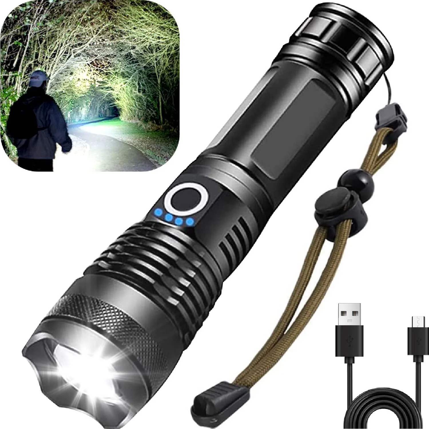 Maple Star 100000 High Lumens Usb Rechargeable Powerful Waterproof Super Very Bright Flashlights | Walmart (US)
