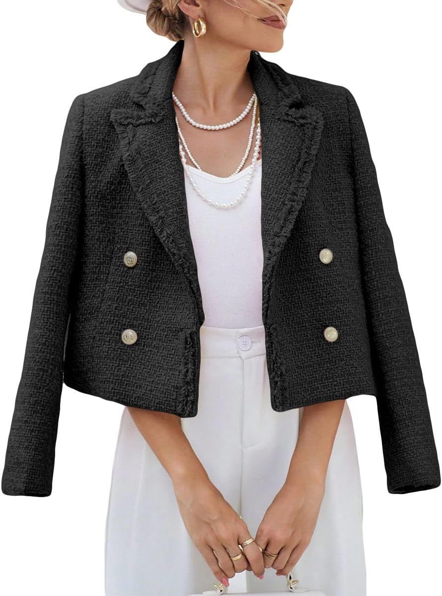 Mina Self Tweed Blazers Jackets for Women 2024 Spring Lapel Cropped Elegant Open Front Office Cas... | Amazon (US)