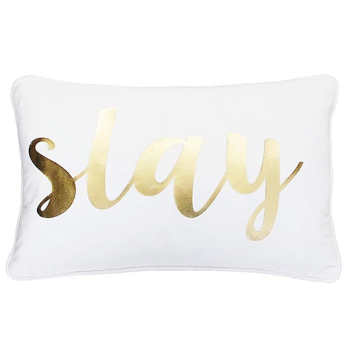 Thro by Marlo Lorenz Slay Script Throw Pillow Bright White, Gold | Amazon (US)