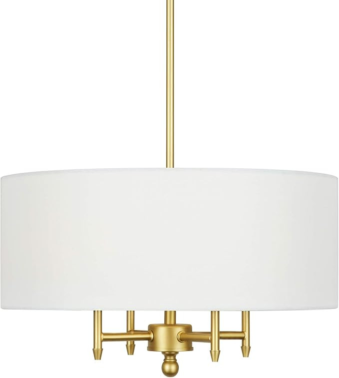T&A TALENT AND ART Classic Brass 4-Light Chandelier with White Linen Drum Shade,18" Pendant Light... | Amazon (US)