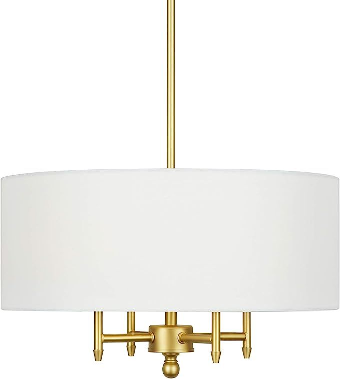 T&A TALENT AND ART Classic Brass 4-Light Chandelier with White Linen Drum Shade,18" Pendant Light... | Amazon (US)